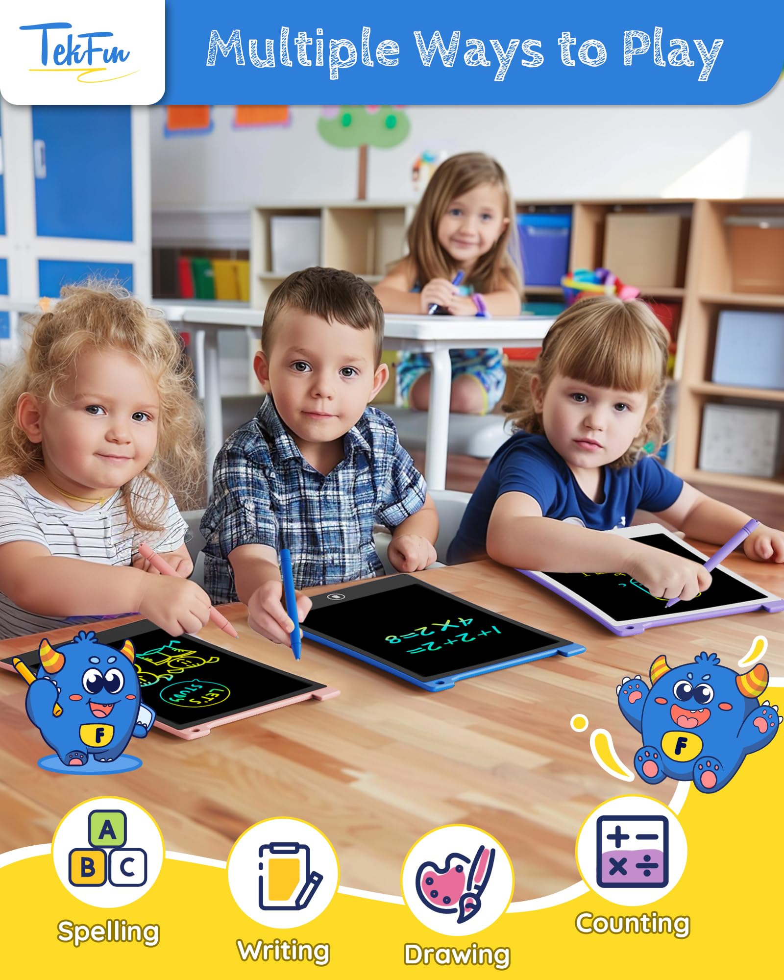 TEKFUN 10-inch 2 Pack LCD Writing Tablet for Kids - Electronic Drawing Board with Stylus, Doodle Pad for Boys & Girls Ages 3-7 | Educational Travel Toy, Birthday & Easter Gift for Toddlers | Perfect for Car Rides, Classroom & Home Learning Activities