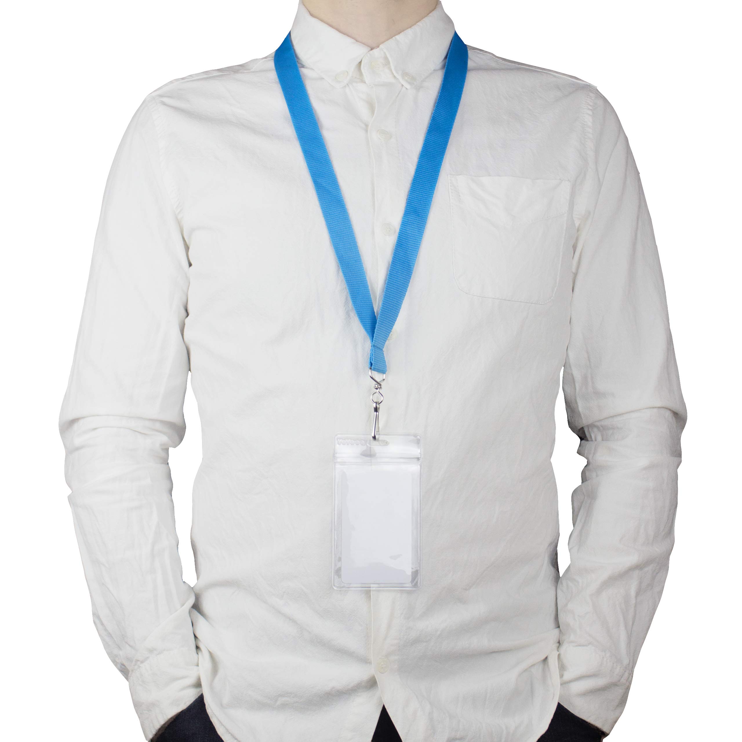 12 Pack Breakaway Lanyards with ID Badge Holder & Safety Breakaway Clasp - Adjustable Neck Strap for School, Office, Cruise, Events - Sky Blue - Perfect for Teachers, Students, Employees and Event Staff