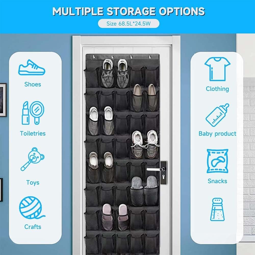 Over the Door Shoe Organizer with 40 Large Clear Mesh Pockets - Hanging Shoe Rack for Entryway, Bedroom, Bathroom & Pantry - Perfect for Organizing Shoes, Accessories & Small Items in Small Spaces