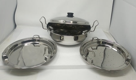 Premium Stainless Steel Multi-Purpose Kadai Cookware Set - Induction Compatible Idli Steamer & Dhokla Maker with Sandwich Bottom | Perfect for Indian Cooking, Meal Prep & Healthy Snacks at Home