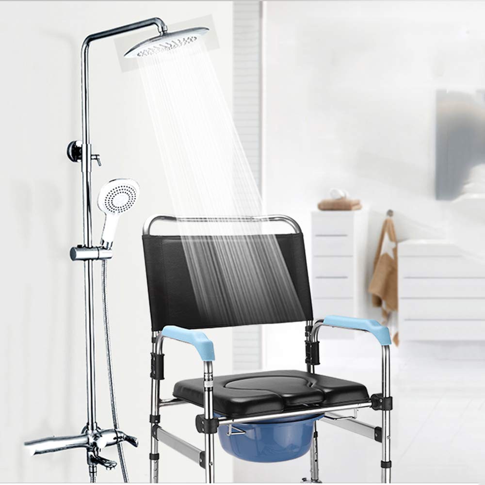 **Rolling Shower and Toilet Transport Chair with Wheels - Adjustable Height, Foldable Design for Elderly & Disabled - Padded Seat, Splash Guard & Drop Arms - Ideal for Bathroom Safety & Mobility Assistance**