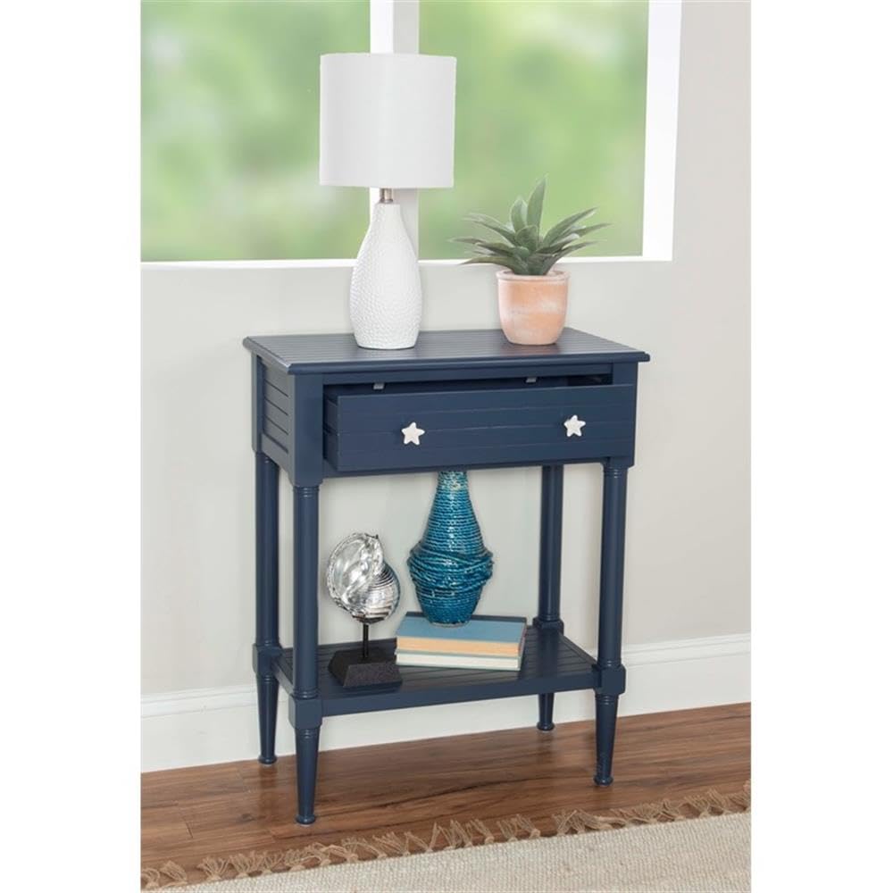 Linon Styers Wood Accent Starfish Coastal Side Table - Navy Blue End Table for Beach House Decor, Living Room, Bedroom & Patio Furniture