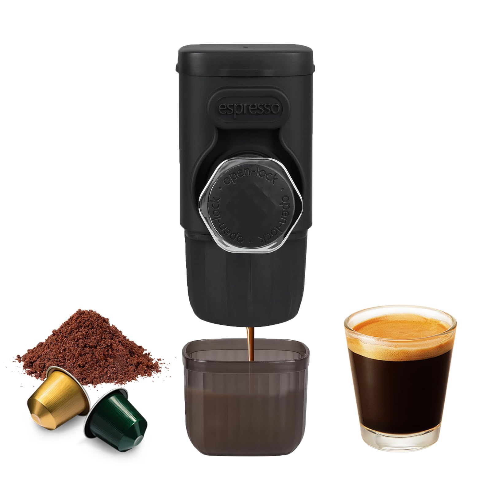 Portable Espresso Maker - 2 in 1 Manual Coffee Machine for Ground Coffee & Pods, 15 Bar Handheld Espresso Maker for Camping, Travel, Office & Home Use | Perfect for Outdoor Adventures & Daily Coffee Fix