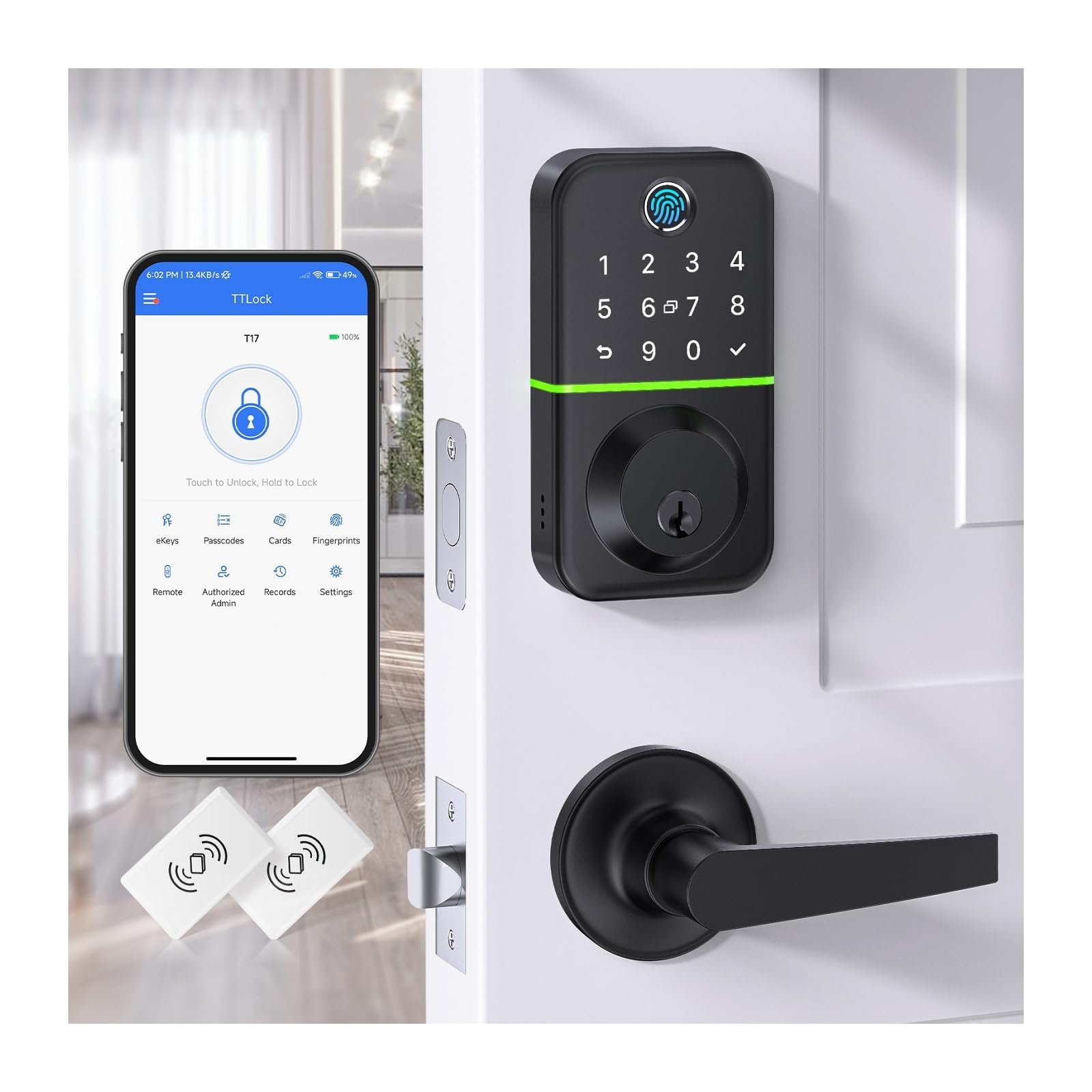 Smart Keypad Door Lock with Fingerprint & APP Control - Keyless Entry Deadbolt with 2 Levers - Waterproof Electronic Door Lock with Code - Perfect for Front Door Security & Smart Home Access