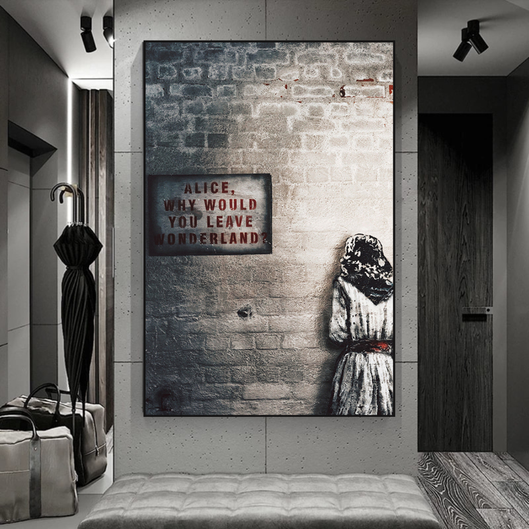 Banksy Graffiti Alice in Wonderland Canvas Wall Art - Modern Street Art Decor for Living Room, Bedroom & Office - Unique Gift for Art Lovers