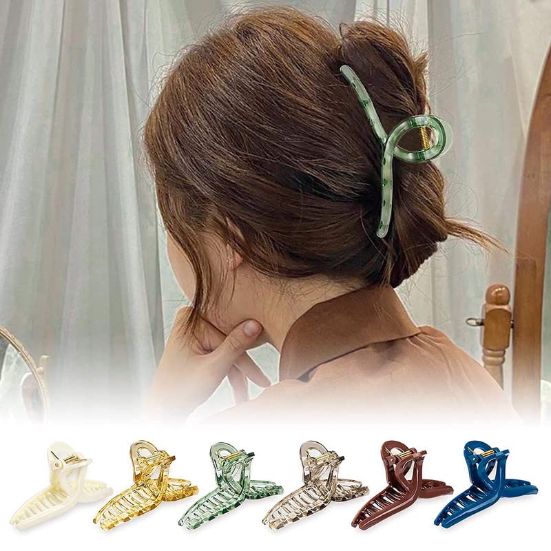 CHANDERKASH 6PCS Large Shark Teeth Hair Clips - Clear Strong Hold Hair Claw for Thick Hair - Perfect for Women's Updos, Ponytails & Everyday Hairstyles