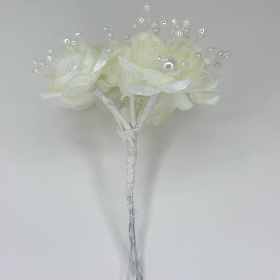 72 Ivory Organza & Satin Flower Pearl Spray Bouquet - Wedding Centerpiece Decor, Bridal Shower Arrangement, Party Table Decoration
