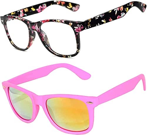 Black Floral Clear, Pink Mirror