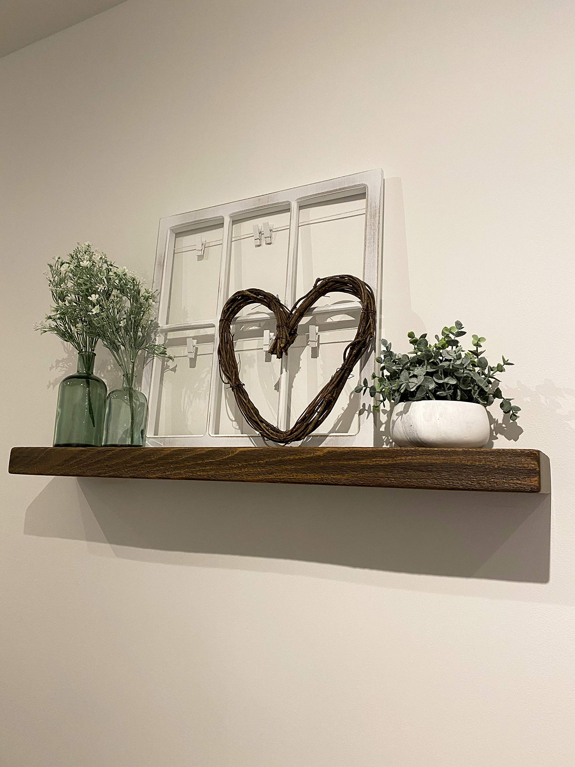 Joel's Antiques - 54 Inch Natural Wood Floating Wall Shelves - Heavy Duty Rustic Shelf for Bedroom, Living Room, Kitchen - Medium Brown 54x6x2 Inches - Perfect for Displaying Books, Photos, Plants and Home Decor