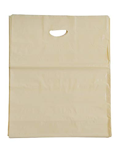 500 Ivory Shopping Bags with Die Cut Handles 16x11x7 Inches - 2 Mil Thickness LDPE Retail Plastic Bags with Bottom Gusset - Perfect for Boutiques, Gift Shops & Retail Packaging