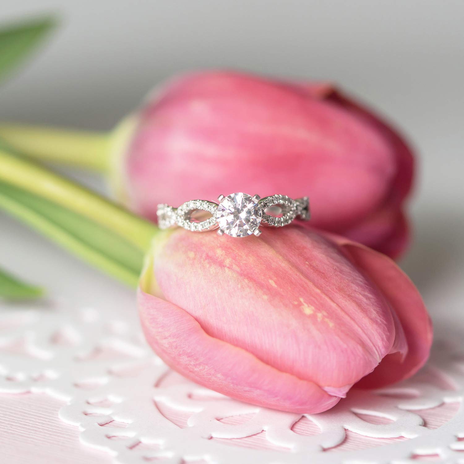 1.25 Carat Moissanite Infinity Engagement Ring for Women - Platinum Plated Silver Wedding Band, Anniversary Promise Ring - Perfect for Proposals, Bridal Jewelry & Special Occasions