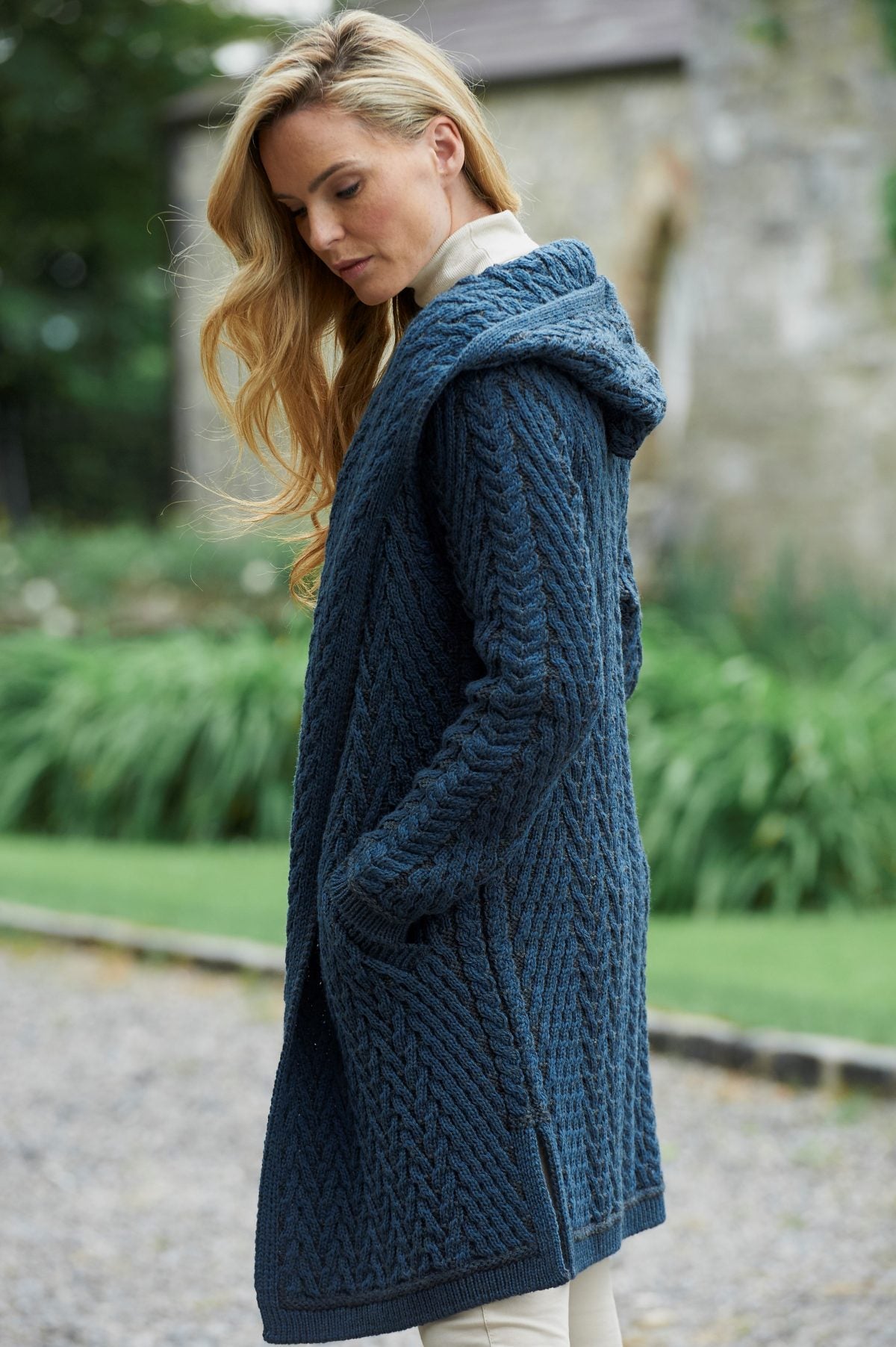 Aran Shawl Collar Hooded Cardigan Sweater for Women - Cozy Winter Knitwear in 2 Colors (Beige & Gray) - Perfect for Casual Outfits, Office Wear and Fall Layering