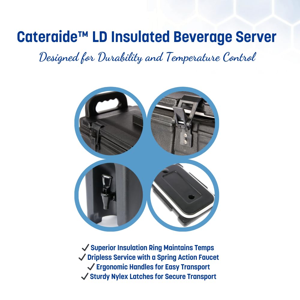 Carlisle 5 Gallon Black Insulated Beverage Dispenser with Handles - Plastic Drink Container for Catering, Events, Restaurants & Kitchens - Perfect for Iced Tea, Lemonade, Punch & Party Drinks