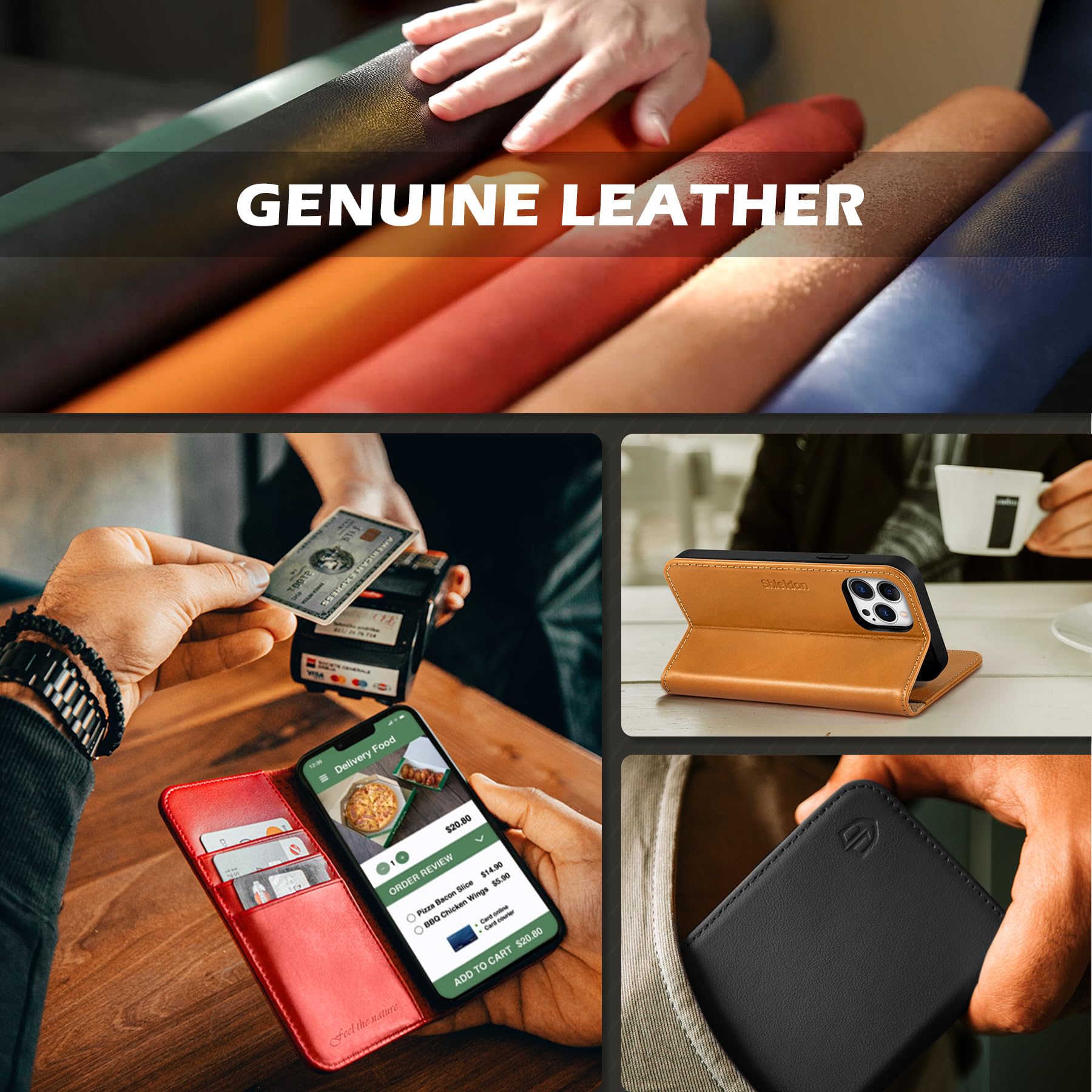 Premium SHIELDON Genuine Leather Wallet Case for iPhone 12 Pro Max (6.7