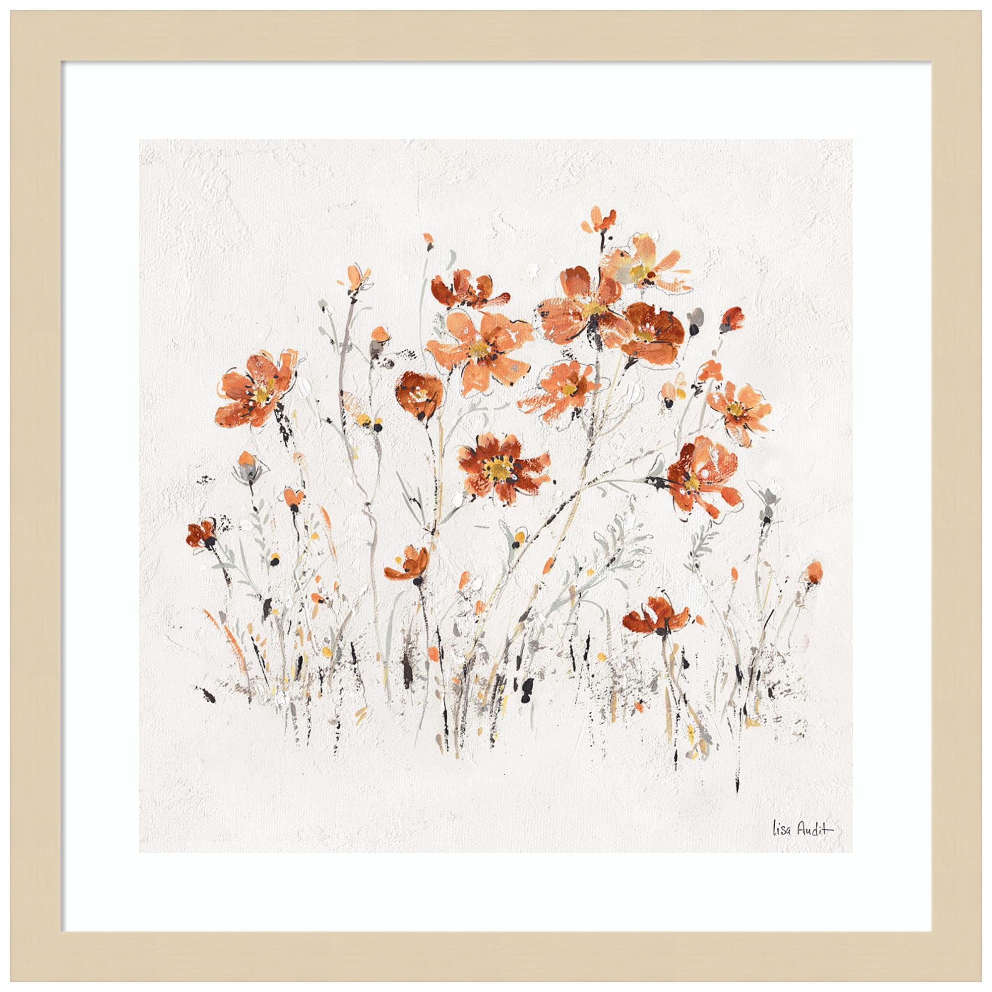 Amanti Art Framed Wall Art Print 17x17 - Wildflowers II Orange by Lisa Audit, Abstract Floral Painting, Modern Contemporary Home Decor for Living Room, Bedroom, Bathroom & Kitchen - Perfect for Housewarming Gifts & Interior Design