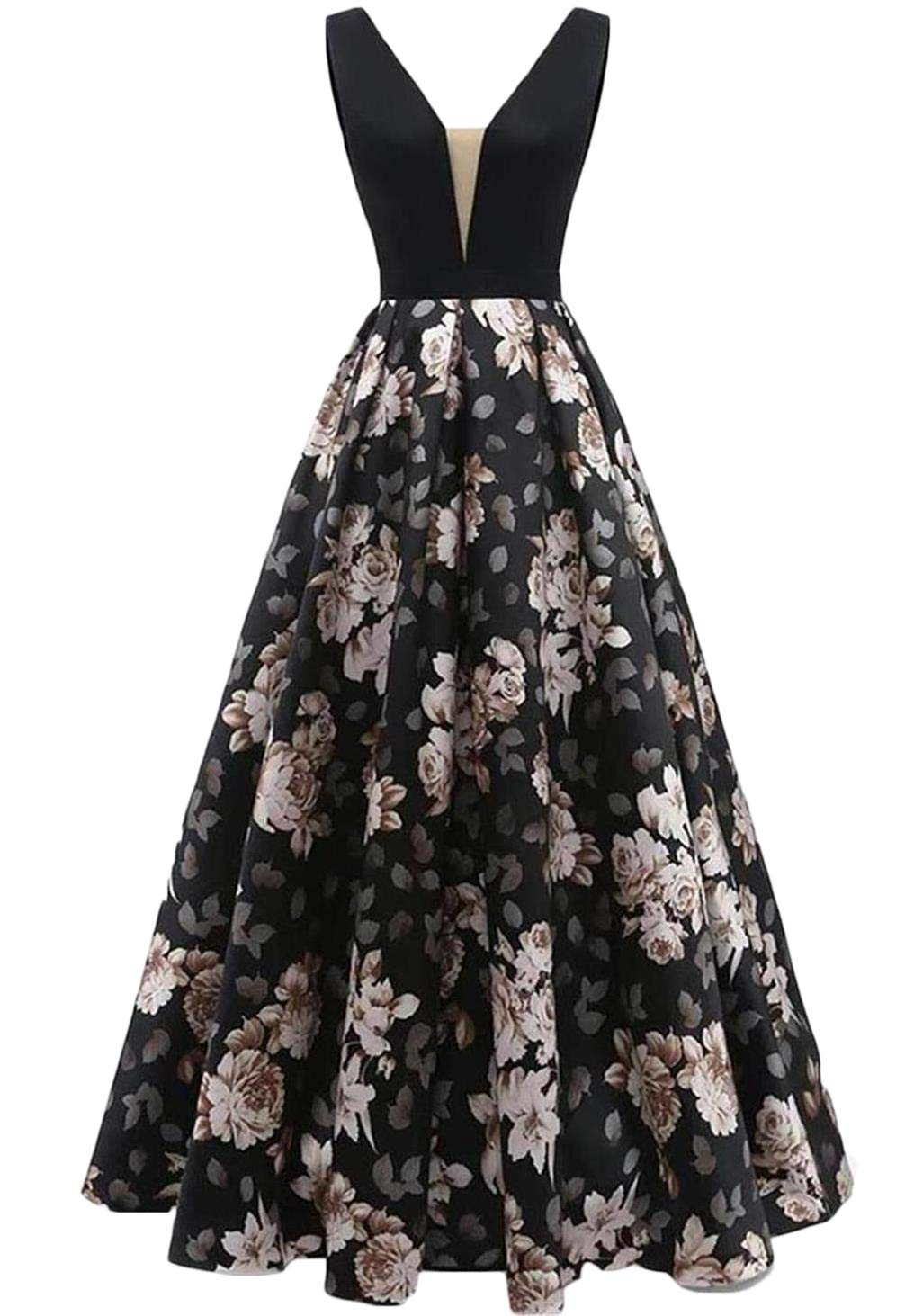 Elegant Chugu Women's Long Evening Prom Dress with Pockets - Floral Printed Formal Gown for Homecoming, Ball, and Special Occasions