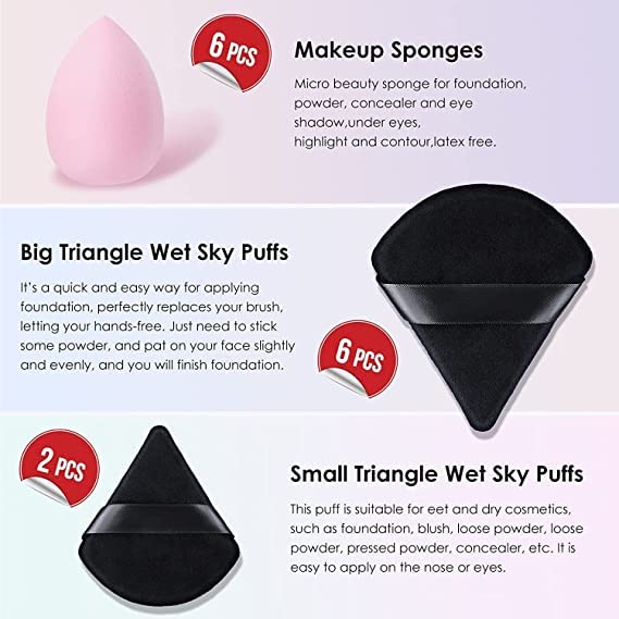 SUNISA Soft Triangle Powder Puff - 2 Pack Makeup Sponge for Loose Powder, Foundation & Body Cosmetics | Beauty Blender Tool with Multicolor Options | Perfect for Travel, Touch-ups & Professional Makeup Application