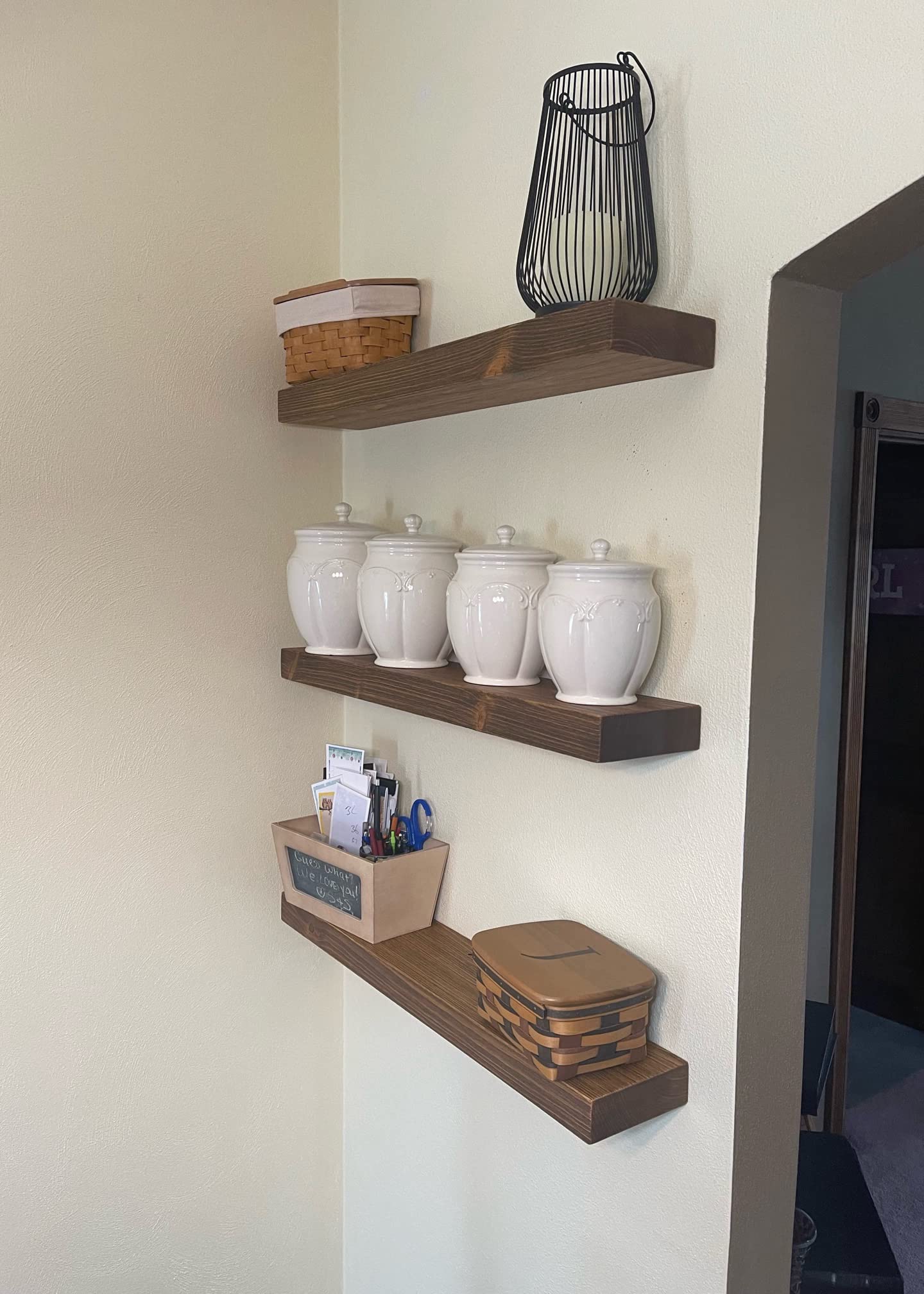 Joel's Antiques - 30 Inch Natural Wood Floating Shelves for Wall - Heavy Duty Rustic Wall Shelves (30x6x2 Inches) - Perfect for Bedroom, Living Room & Kitchen Decor - Ideal for Displaying Books, Photos & Home Decor in Medium Brown Finish