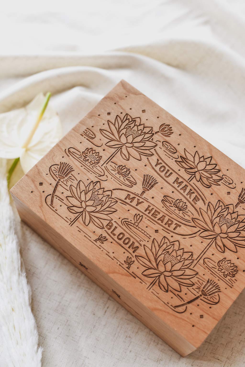 You Make My Heart Bloom Personalized Wood Keepsake Box - Custom Engraved Gift for Anniversary, Wedding, Baby Shower & Memory Storage - Perfect for Jewelry, Love Letters & Special Keepsakes