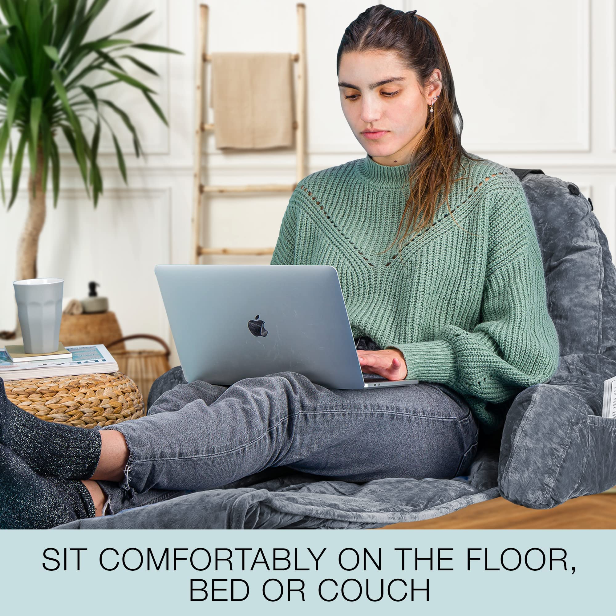 Malu Extra Large Reading Pillow - Ergonomic Back Support Pillow for Bed, Couch & Floor - Neck Pain Relief with Shredded Memory Foam - Perfect for Reading, Gaming, Watching TV & Relaxing at Home