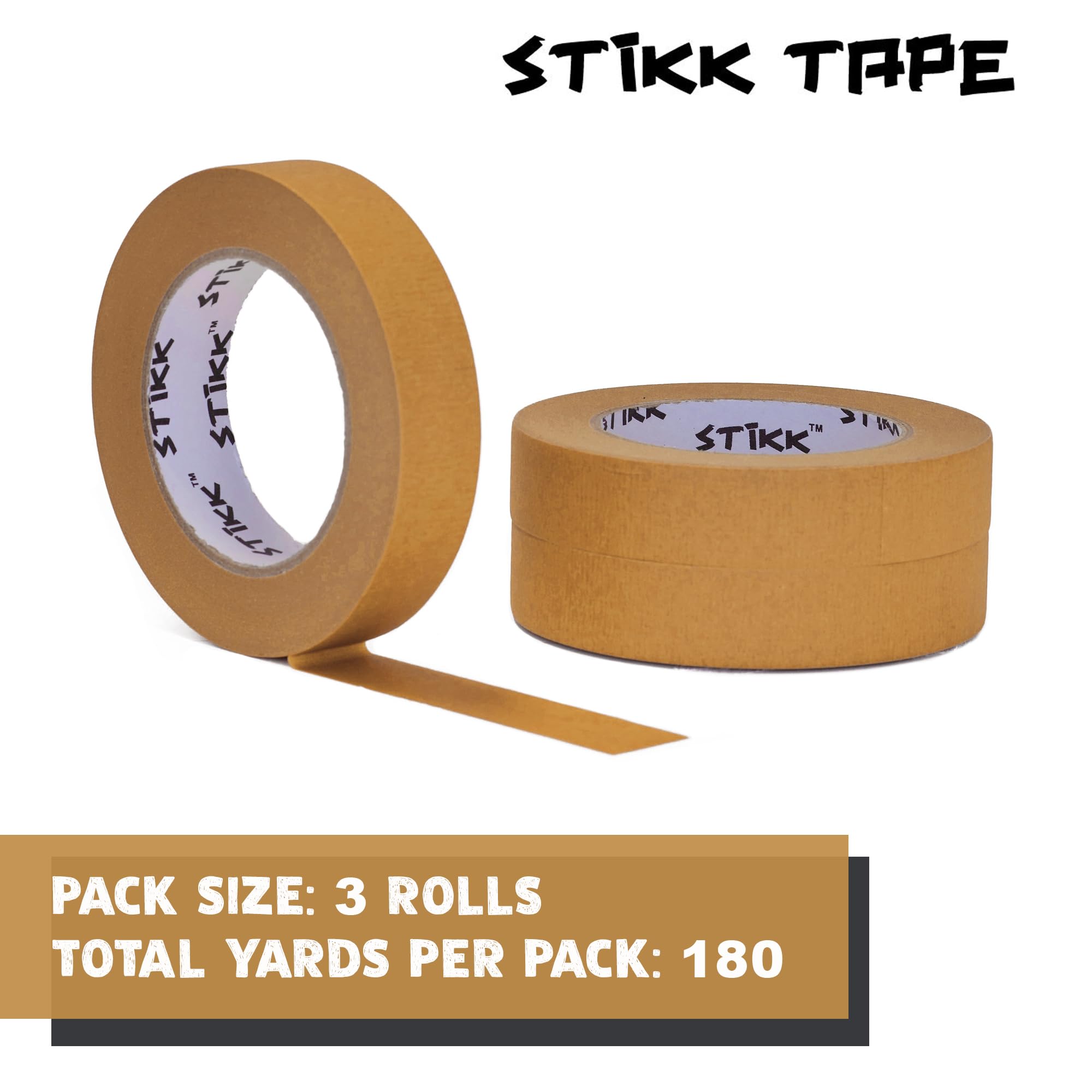 STIKK Professional Painter's Tape 3-Pack - 1 Inch x 60 Yards Brown Masking Tape for Painting Walls, Edges, Trim and Ceilings - Residue-Free DIY Home Improvement Supplies - Perfect for Interior Painting, Craft Projects and Wall Decorations
