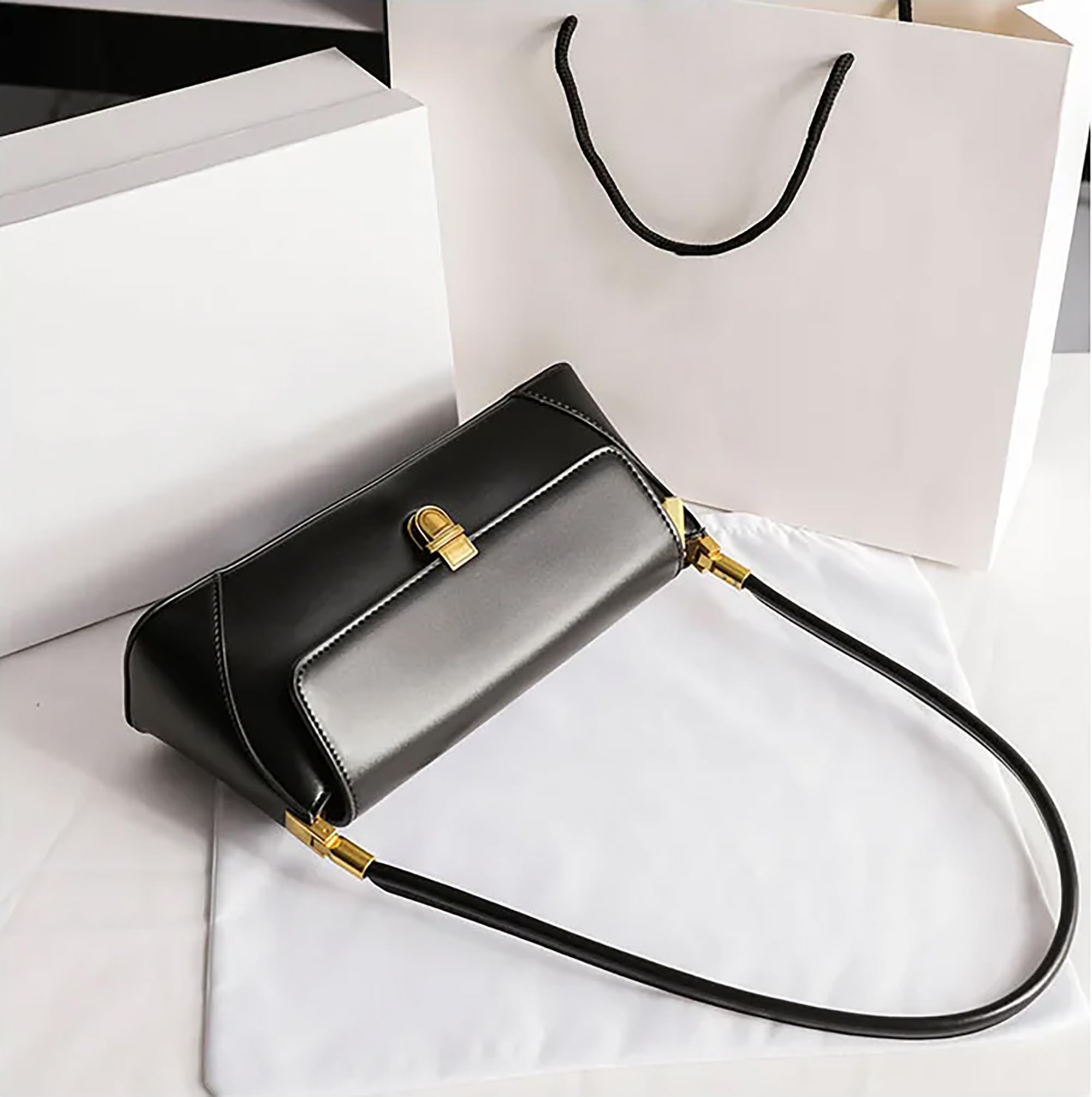SIBY Women's Leather Clutch Bag - Vintage Retro Shoulder Purse with Wide Adjustable Strap & Metal Lock - Elegant Tote Handbag for Girls & Women | Perfect for Parties, Weddings, Date Nights & Daily Use