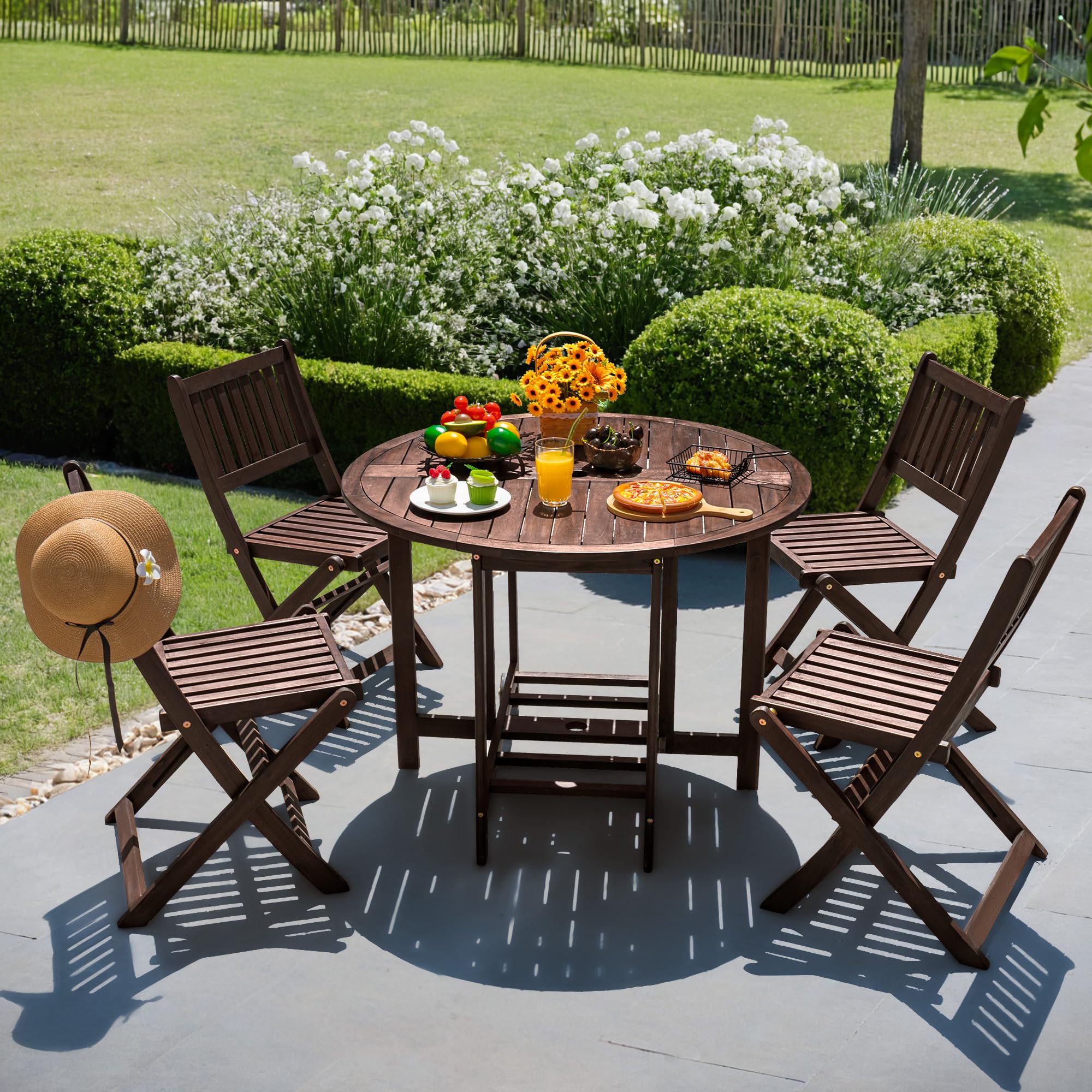 Devoko 5-Piece Acacia Wood Outdoor Dining Set - 37