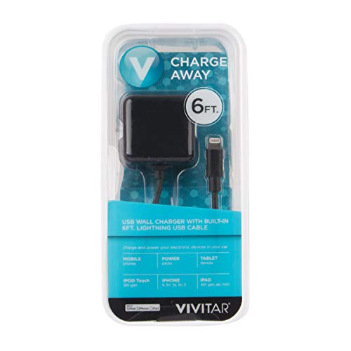 Vivitar VM20019-BLK Wall to Lightning Power Cable - 6ft Charging Cord for iPhone iPad - Home Office Car Travel Charging Solution