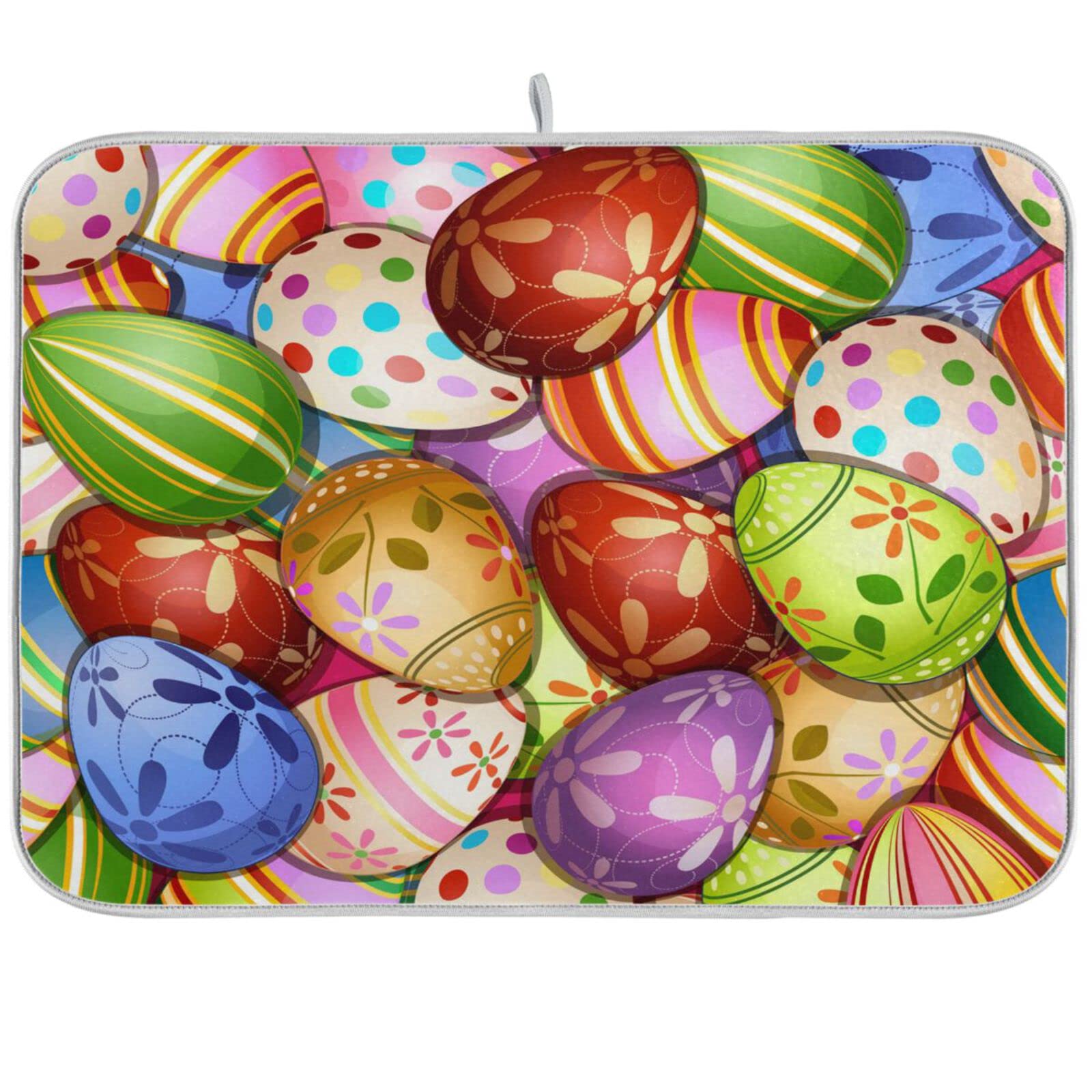 Easter Eggs Dish Drying Mat 18x24 Inch - Absorbent Kitchen Counter Protector for Spring Holiday Dishes | Perfect for Easter Decor & Kitchen Drainer Use