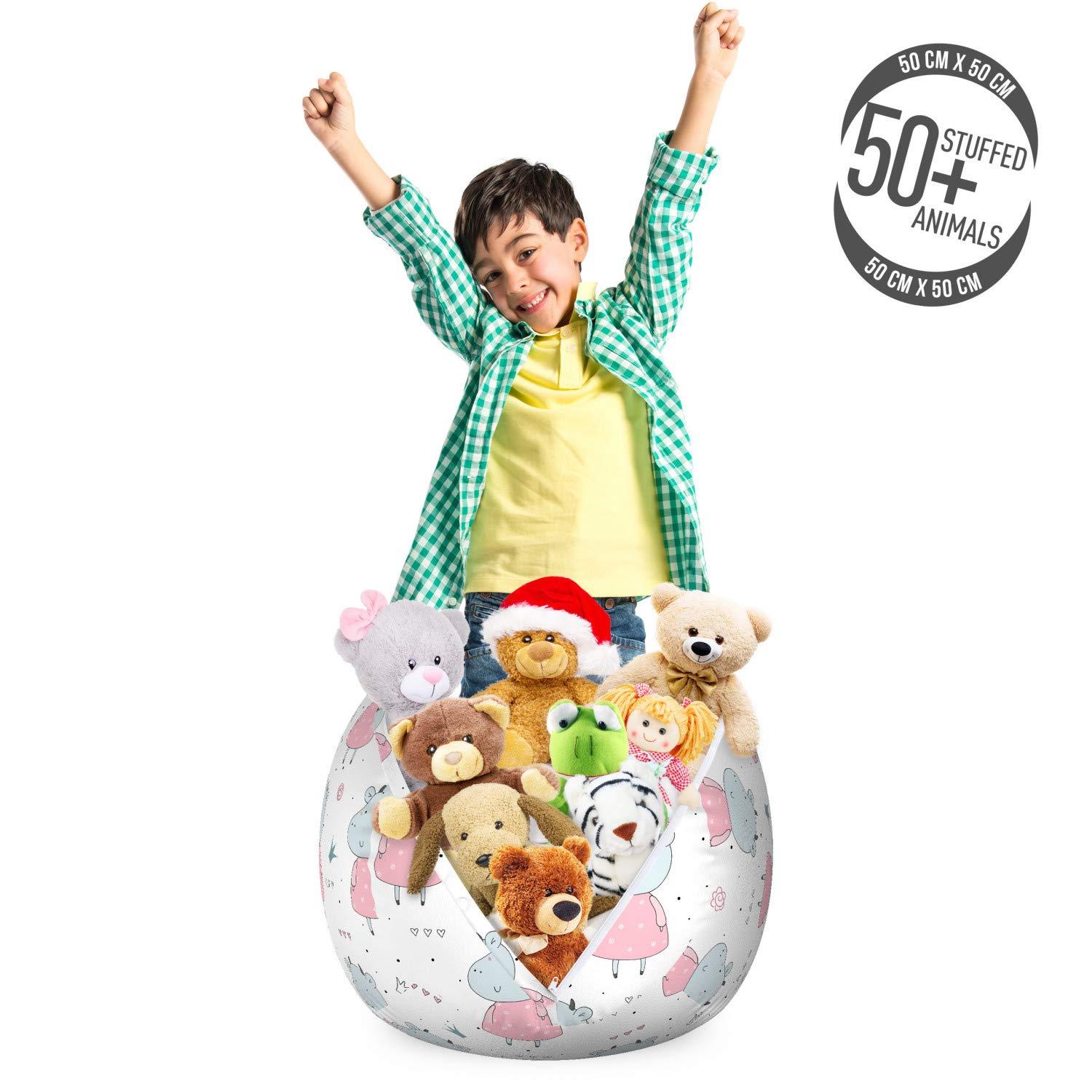 Ambesonne Animal Storage Toy Bag Chair - Washable Stuffed Animal Organizer with Cows in Dresses Print, Small Size in Cadet Blue | Perfect for Kids' Room, Playroom & Nursery Organization