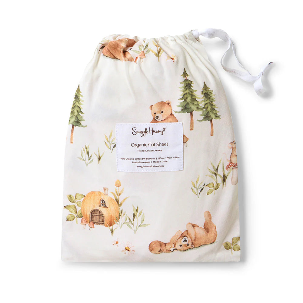 Organic Fitted Jersey Cotton Crib Sheet - Snuggle Hunny Bear Design | Soft, Breathable & Hypoallergenic Baby Bedding for Nursery, Daycare & Travel
