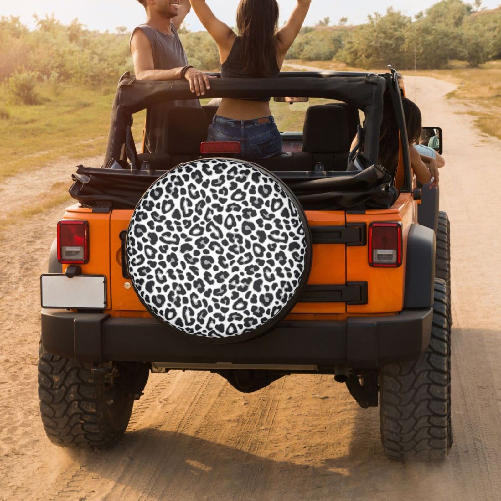 White Leopard Print Spare Tire Cover - 17 Inch Dust-Proof Wheel Protector for Trailer, RV, SUV & More | Waterproof & UV Resistant for Outdoor Adventures & Road Trips