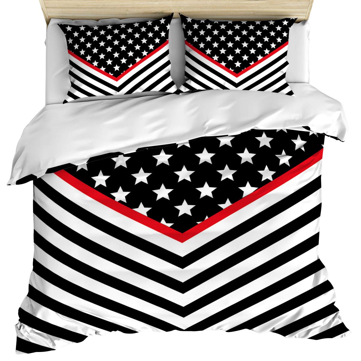American Flag Duvet Cover Set - 3 Piece Full Size Red Black Star Stripe Reversible Microfiber Bedding Set with 2 Pillowcases | All Season Comfort for Home, Bedroom Decor & Patriotic Themed Rooms