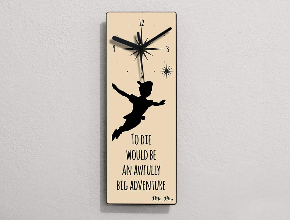Peter Pan Wall Clock - 'To Die Would Be an Awfully Big Adventure' Quote - Vintage Nursery Decor for Kids Bedroom & Disney Themed Room Accessories