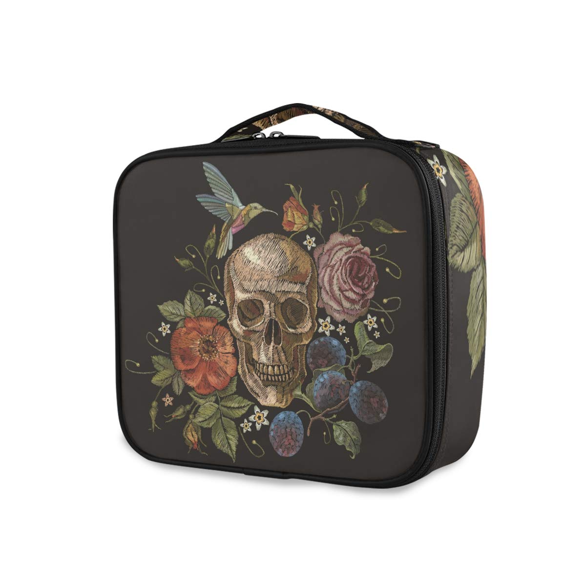 ALAZA Day of The Dead Makeup Bag - Skull Rose Hummingbird Cosmetic Travel Case for Women & Girls | Perfect for Vacation, Gym, and Daily Essentials Storage