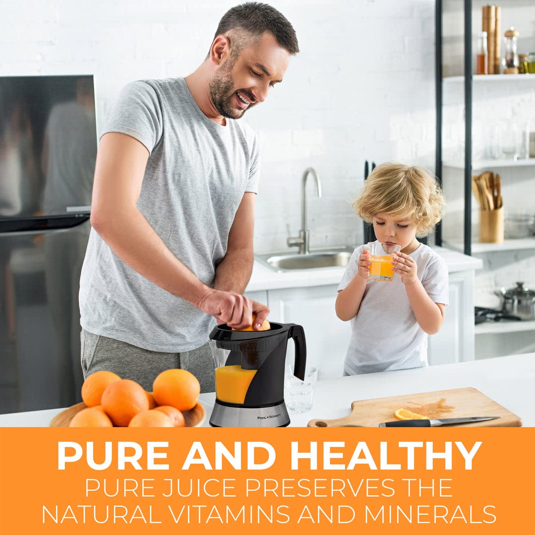 Pohl+Schmitt Deco-Line Electric Citrus Juicer - 34oz (1L) Large Capacity, Easy Clean with Pulp Control - Perfect for Home Kitchen, Breakfast Bars & Healthy Juicing
