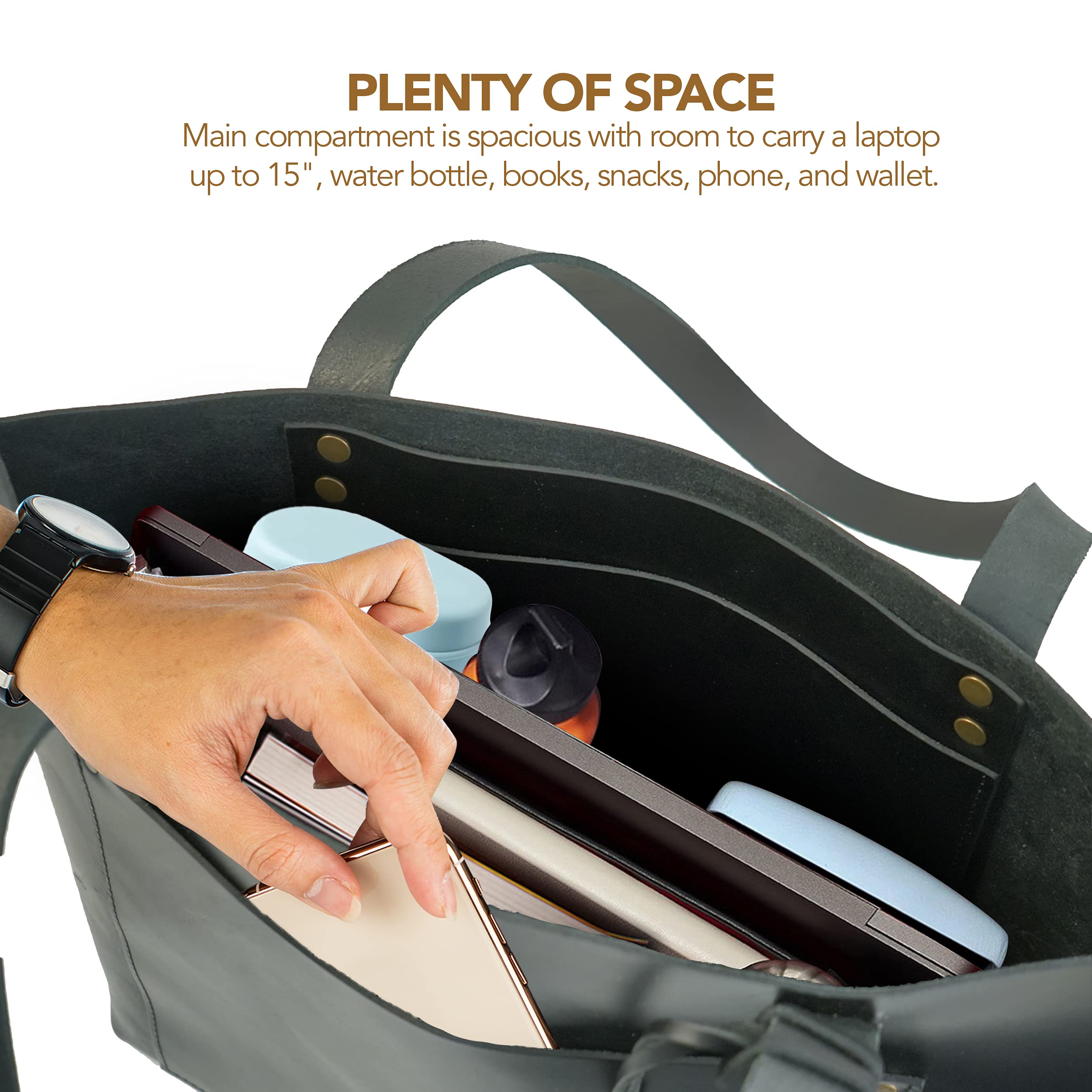 ENVOY Women's Large Leather Bucket Tote Bag - Stylish Shoulder Handbag for Work, Fits Laptop & Books - Perfect for Office, Travel & Daily Commute