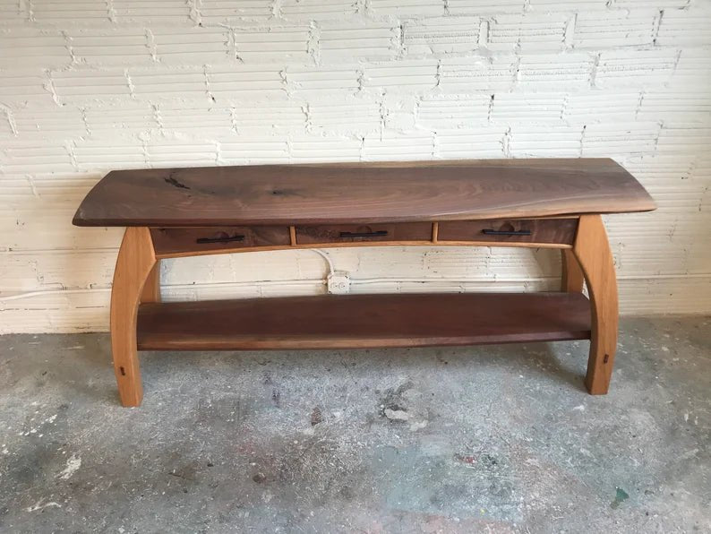 Handmade Designer Wooden TV Stand with 3 Drawers - Modern Media Console Table for Living Room | Entertainment Center Storage Furniture for TV, Gaming & Home Theater Setup
