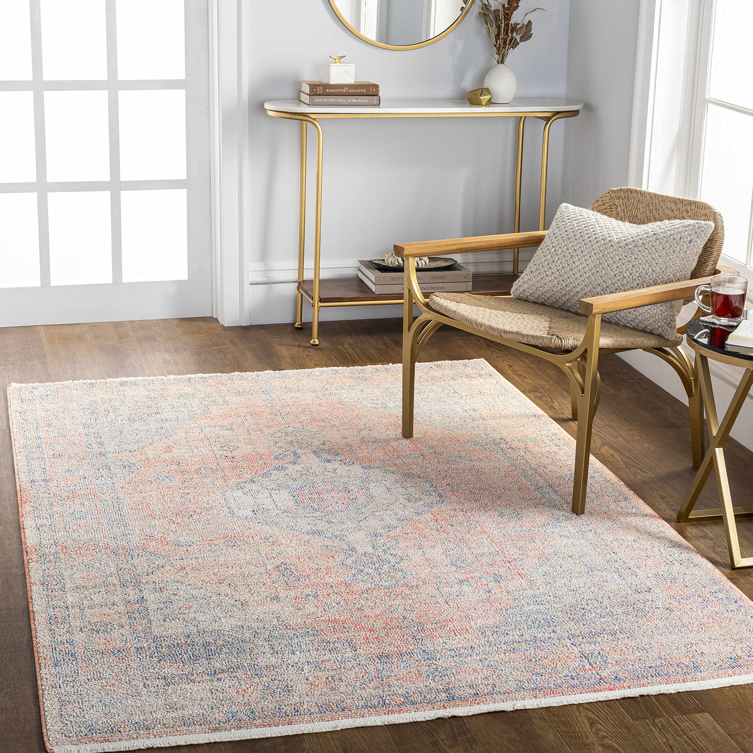 Hauteloom Akio Traditional Area Rug - Pale Pink, Ivory, Light Gray - 5'3