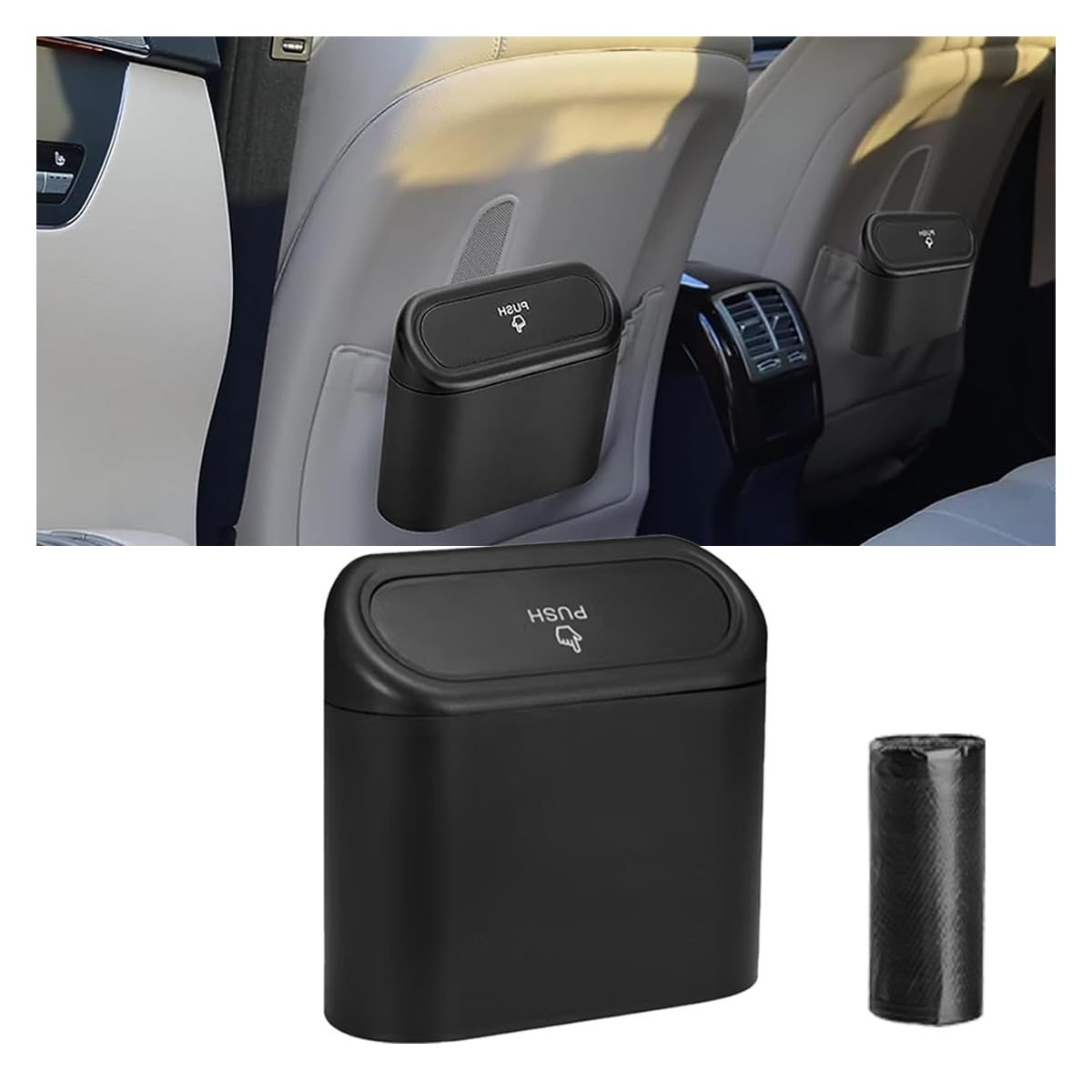 Mini Car Trash Can with Lid - Small Waterproof Leak-Resistant Auto Garbage Bin for Vehicles | Includes Roll of Trash Bags | Perfect for Road Trips, Commuting & Home Use | Car Accessories Storage Box