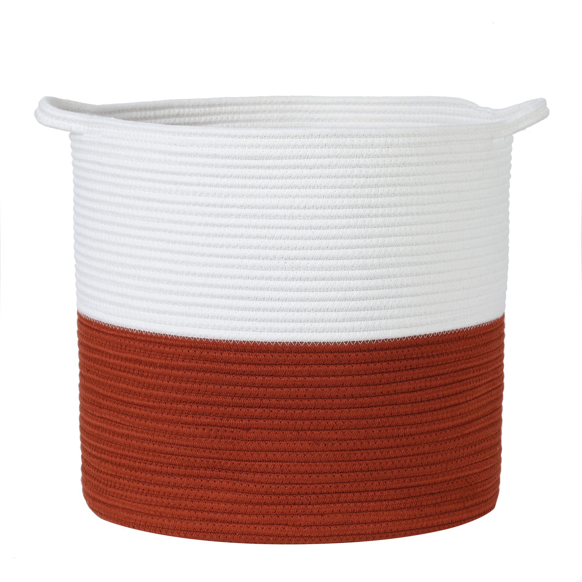 Midlee Rust & White Rope Toys Basket - Stylish Storage Organizer for Kids' Toys, Nursery, Playroom & Living Room Decor