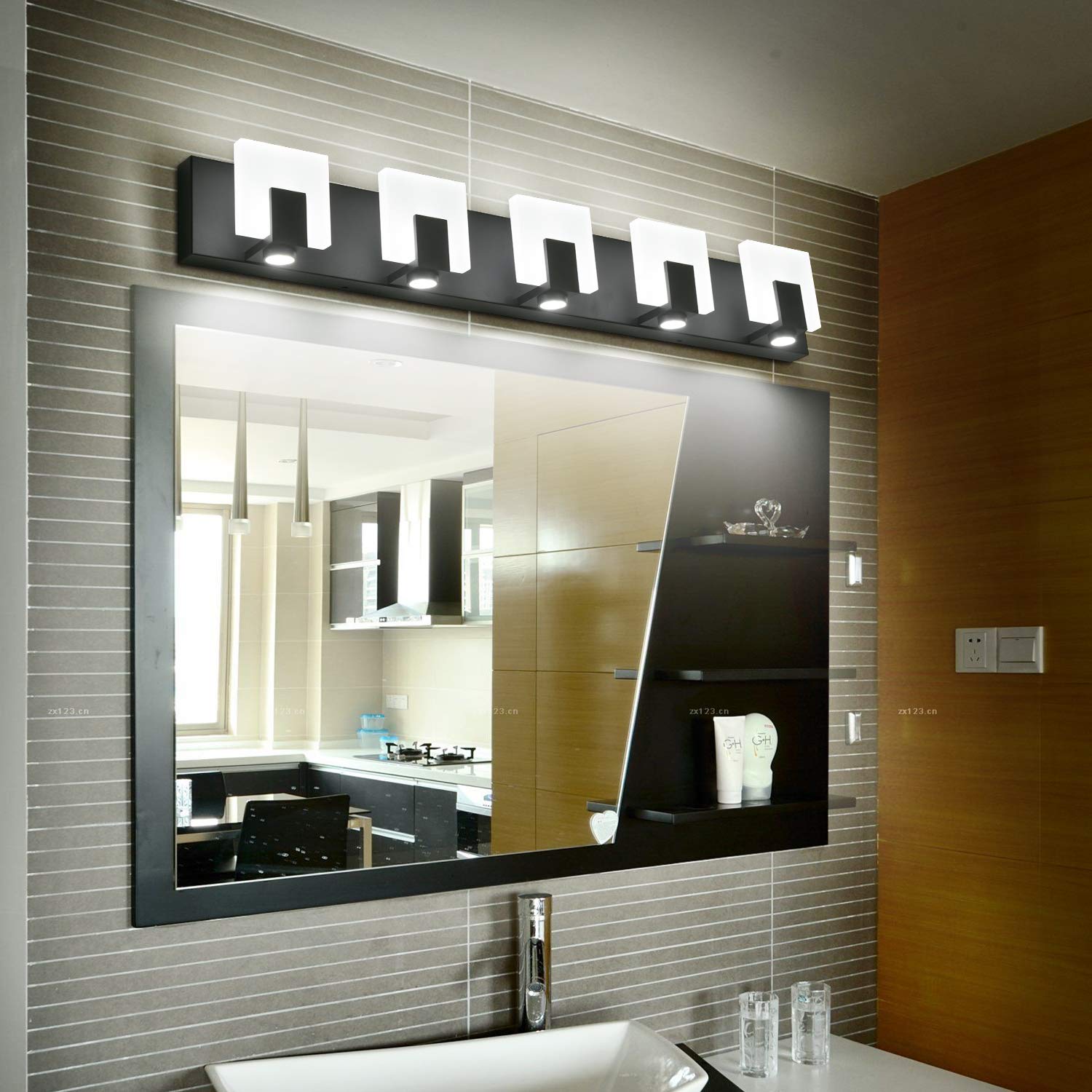 Dimmable Modern LED Vanity Light - 5-Light Bathroom Mirror Fixture with Acrylic Shade, Matte Black Finish & Waterproof Design for Bathroom, Powder Room & Dressing Area | SOLFART 7249