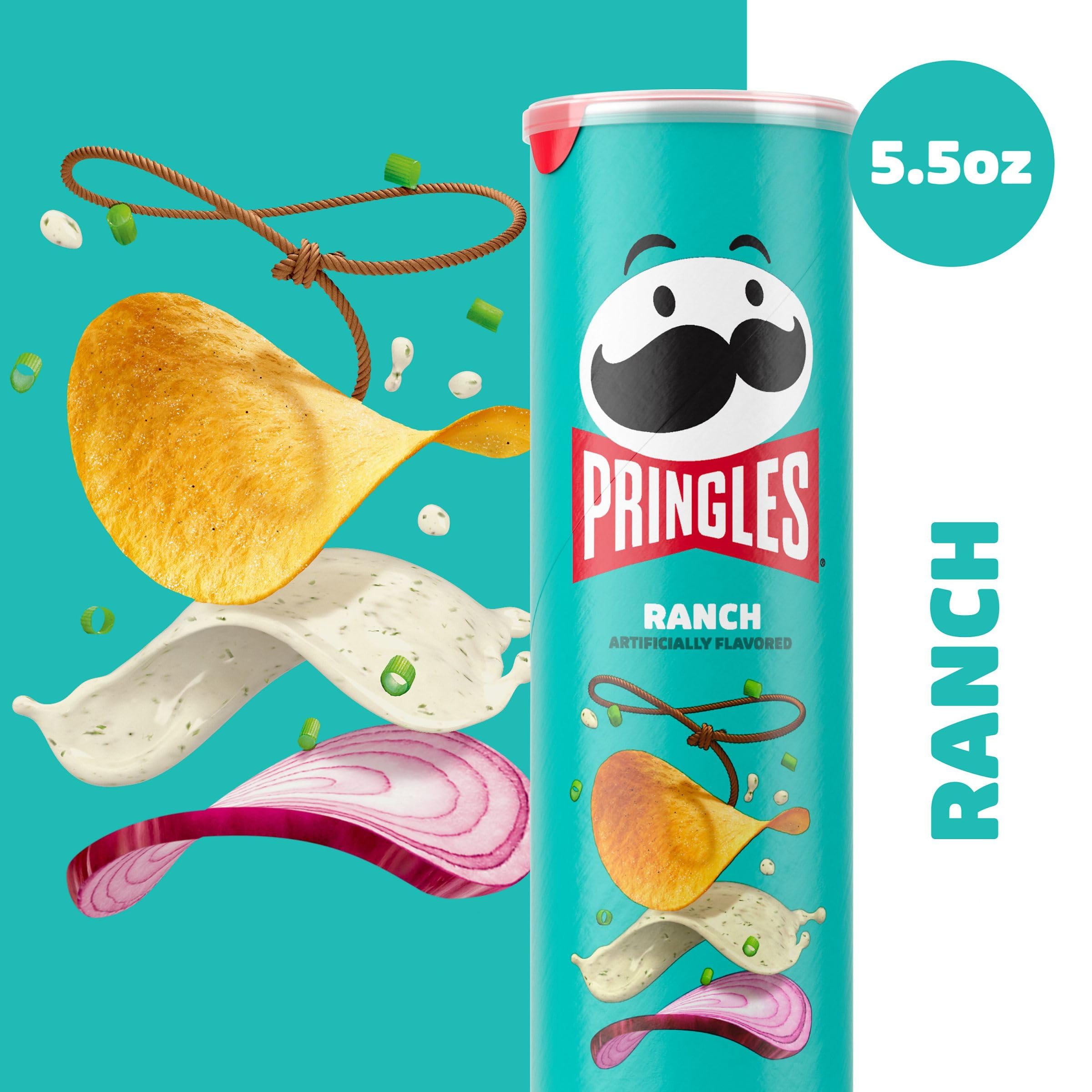 Pringles Ranch Flavored Potato Crisps - 5.5oz Can (Pack of 1) | Crunchy Snack Chips for Lunch Boxes, Office Snacks & On-The-Go | Perfect for Road Trips, Picnics & Movie Nights