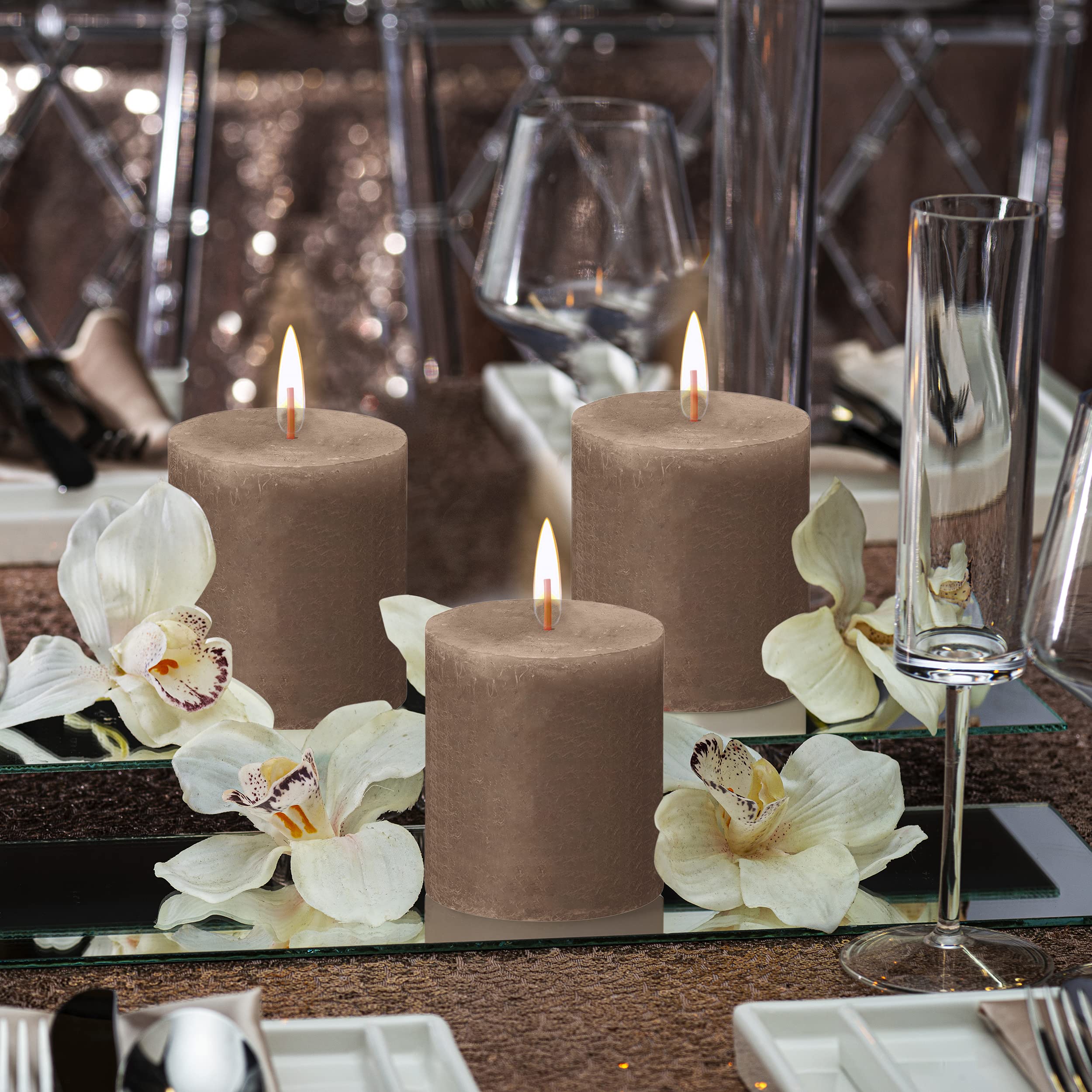 BOLSIUS 4 Pack Suede Brown Rustic Pillar Candles - 2.75