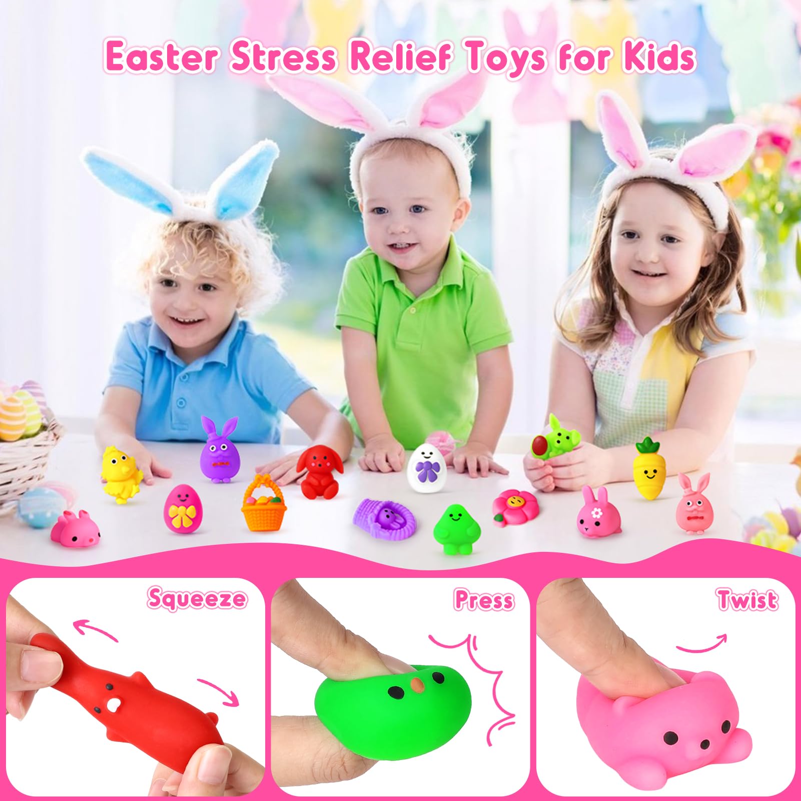 NPET 60pcs Easter Mochi Squishy Toys - Bulk Easter Egg Stuffers, Squishies Party Favors for Kids, Boys & Girls - Cute Stress Relief Toys for Easter Baskets, Classroom Rewards & Birthday Party Gifts