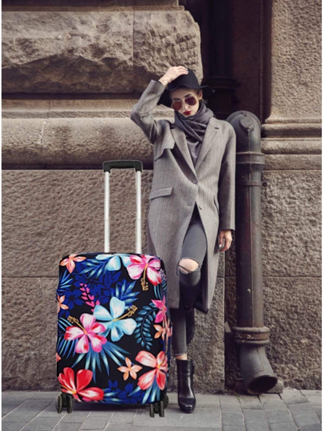**Elastic Spandex Luggage Cover - Washable Suitcase Protector for 19-20 Inch Bags | Travel Accessory for Floral Design Suitcases**    *(Perfect for protecting your luggage from scratches, dirt, and wear during flights, road trips, and train travels.)*