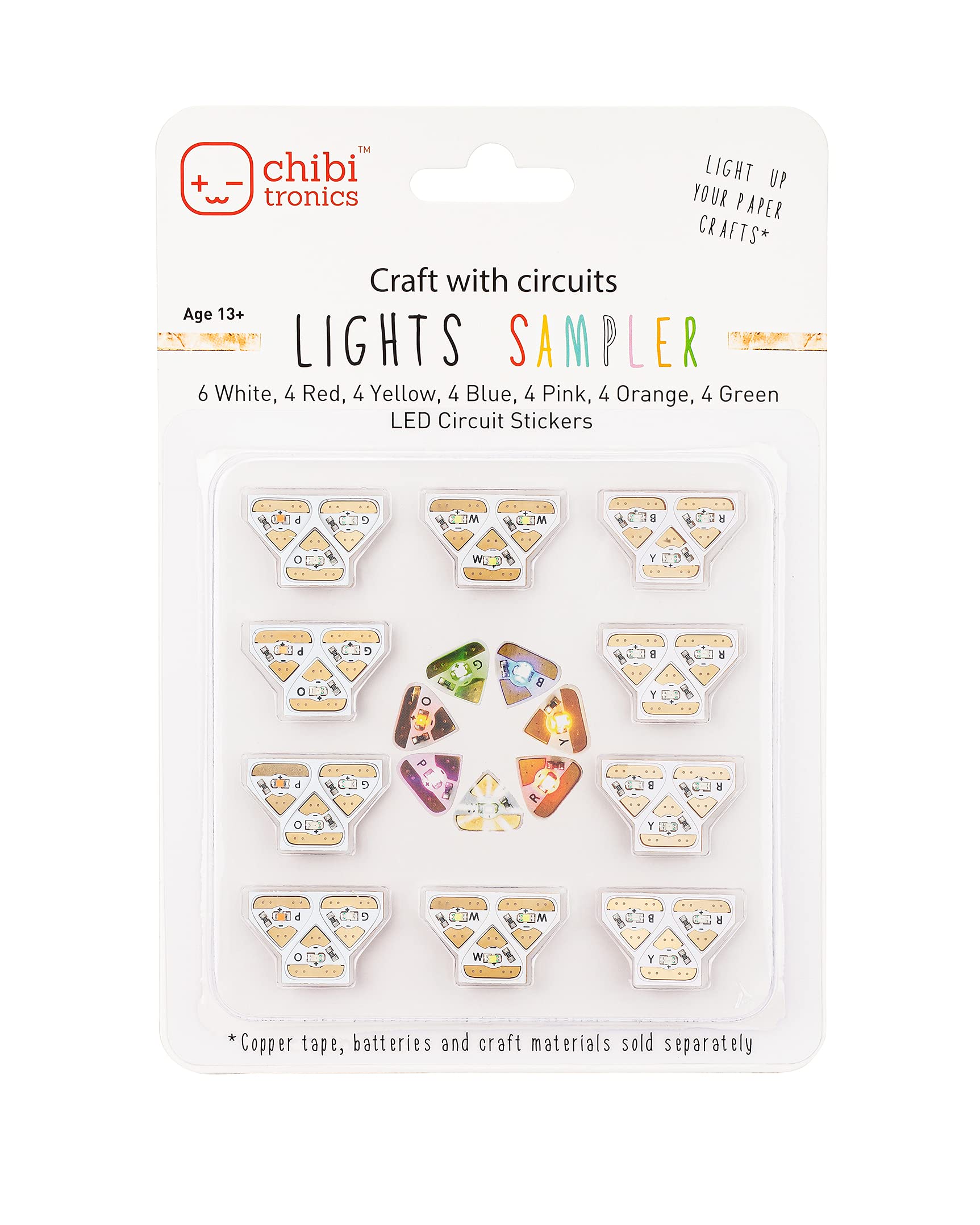 LED Circuit Stickers Sampler - 30-Piece Megapack with 7 Colors (Red, Yellow, Blue, Pink, Orange, Green, White) for DIY Electronics, STEM Projects & Creative Light-Up Crafts