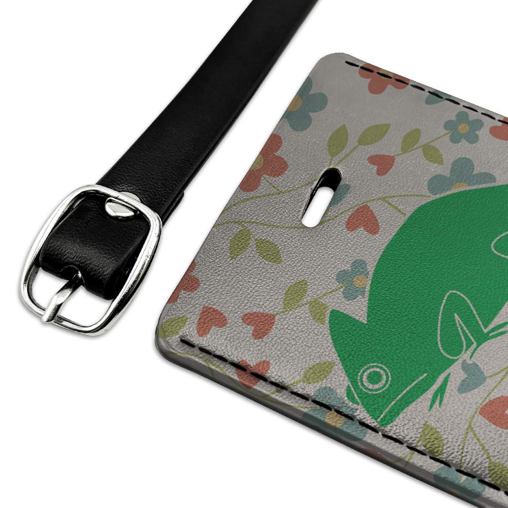 Custom Personalized 1 Line Chameleon Flower Rectangle Leather Luggage Tag - ID Card Holder for Travel Bags, Suitcases & Backpacks | Durable Name Tag for Business Trips & Vacations