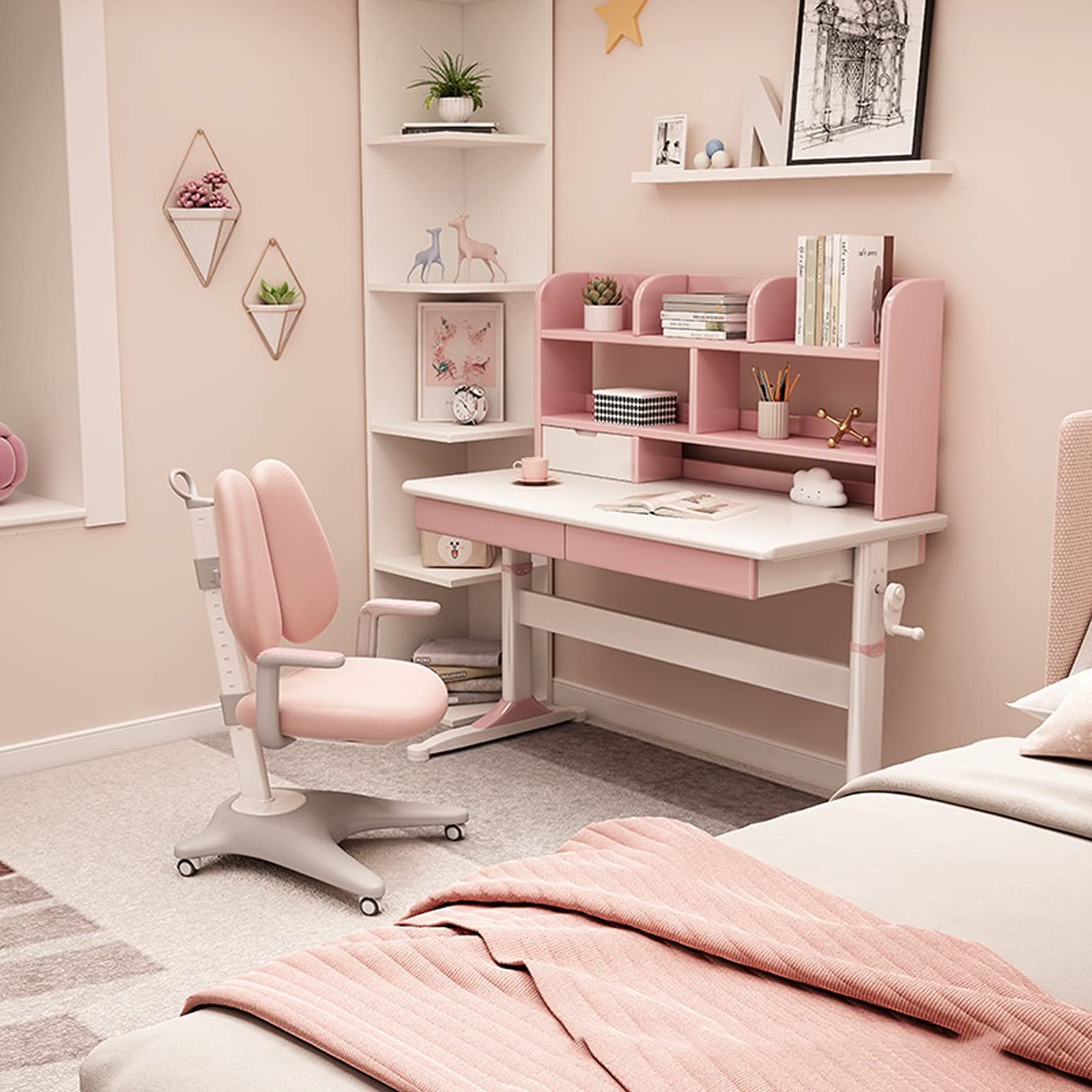 Adjustable Kids Study Desk & Chair Set for Home Schooling - Posture Correction & Computer Use