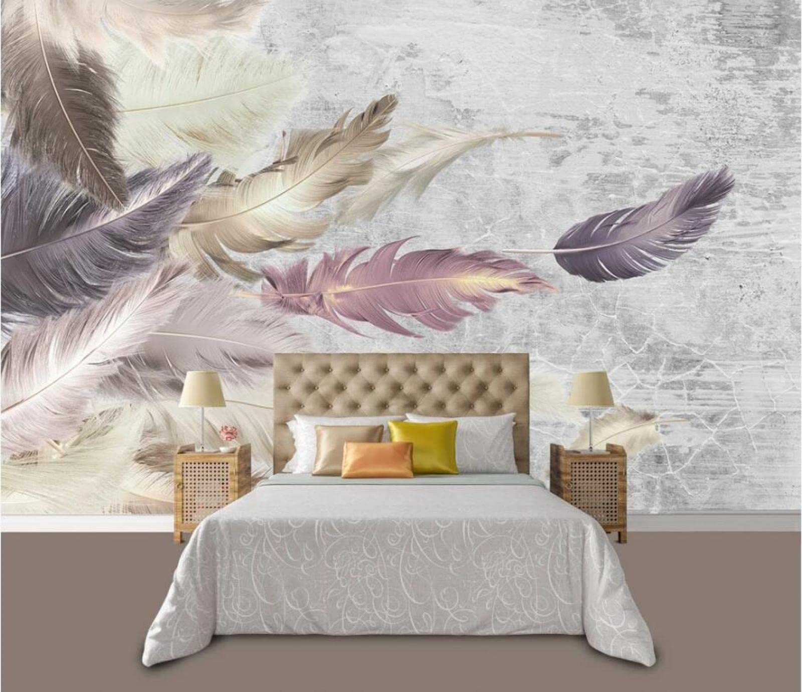 3D Cement Texture Feather Wall Murals - Worn Wall Cement Ash Mural Wallpaper for Bedroom, Living Room & TV Wall Decor - 157.5